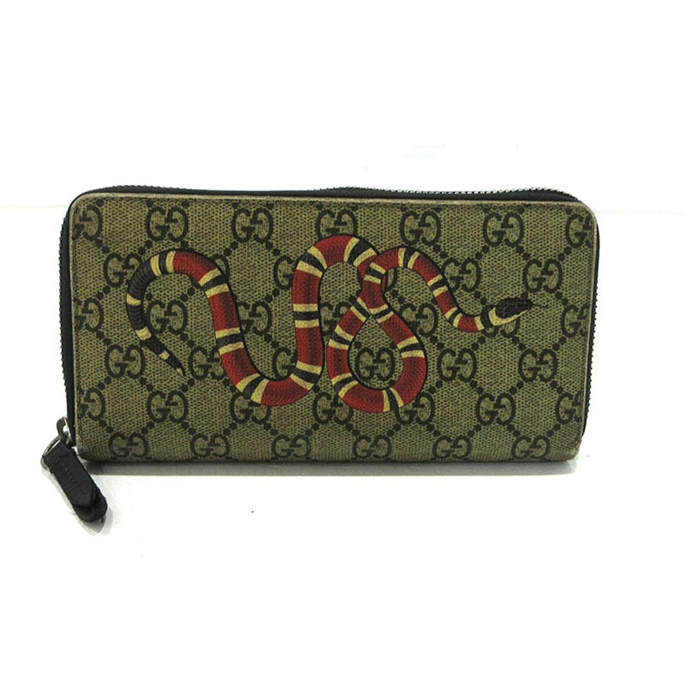 Gucci GG Supreme Kingsnake Round Zipper Long Wallet Beige Cream